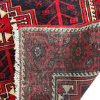 295 x 125 cm Hand Knotted 1970s Persian Baluch Wool Runner Rug – Red & Navy