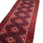 295 x 125 cm Hand Knotted 1970s Persian Baluch Wool Runner Rug – Red & Navy