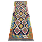 210 x 77 cm Hand-Woven Afghan Kilim Runner Rug – Wool Flatweave