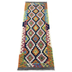 210 x 77 cm Hand-Woven Afghan Kilim Runner Rug – Wool Flatweave