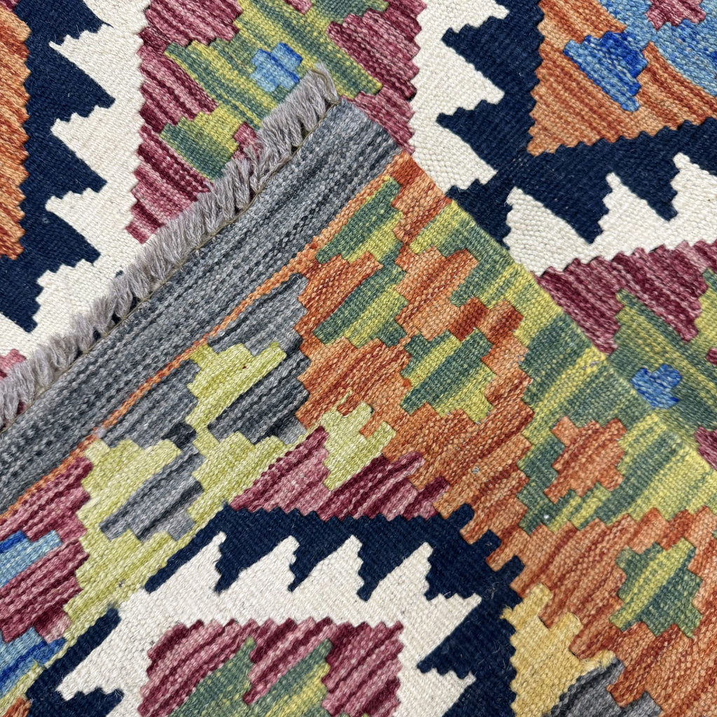 210 x 77 cm Hand-Woven Afghan Kilim Runner Rug – Wool Flatweave