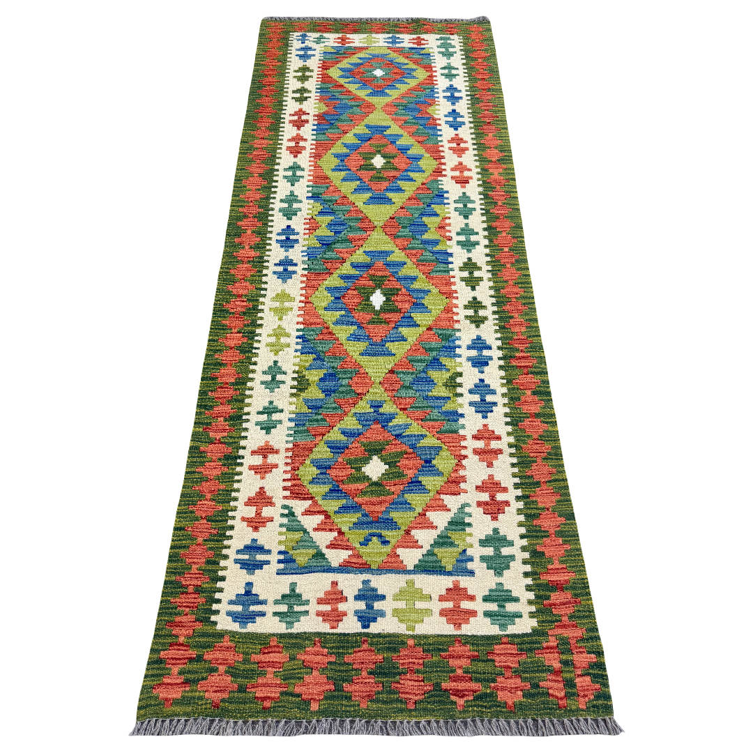 204 x 78 cm Hand-Woven Afghan Kilim Runner Rug – Wool Flatweave