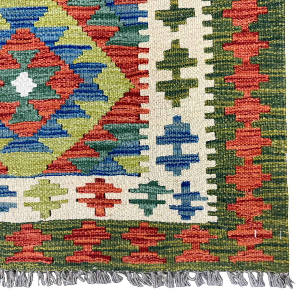 204 x 78 cm Hand-Woven Afghan Kilim Runner Rug – Wool Flatweave