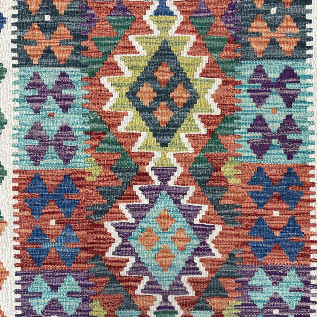 202 x 83 cm Hand-Woven Afghan Kilim Runner Rug – Wool Flatweave