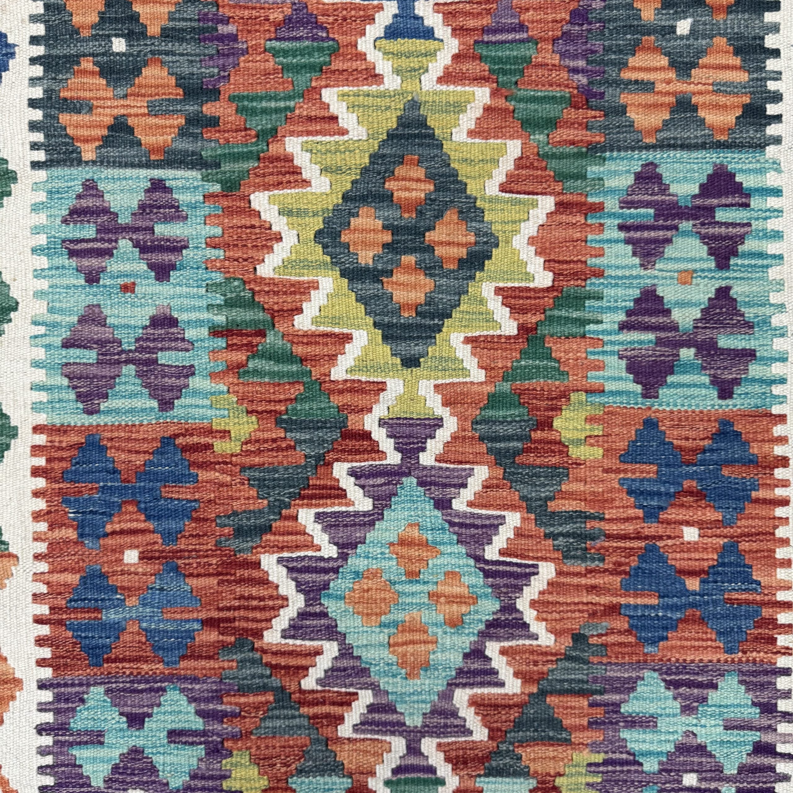 202 x 83 cm Hand-Woven Afghan Kilim Runner Rug – Wool Flatweave