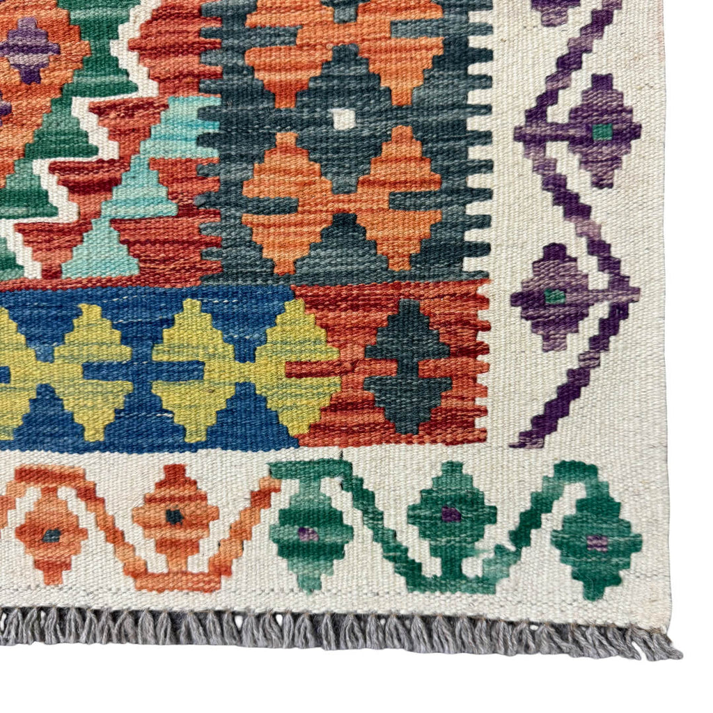 202 x 83 cm Hand-Woven Afghan Kilim Runner Rug – Wool Flatweave