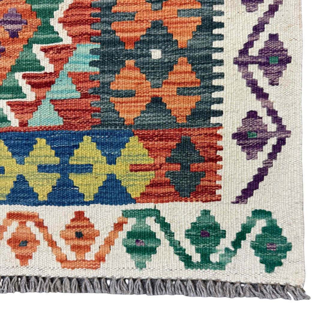 202 x 83 cm Hand-Woven Afghan Kilim Runner Rug – Wool Flatweave