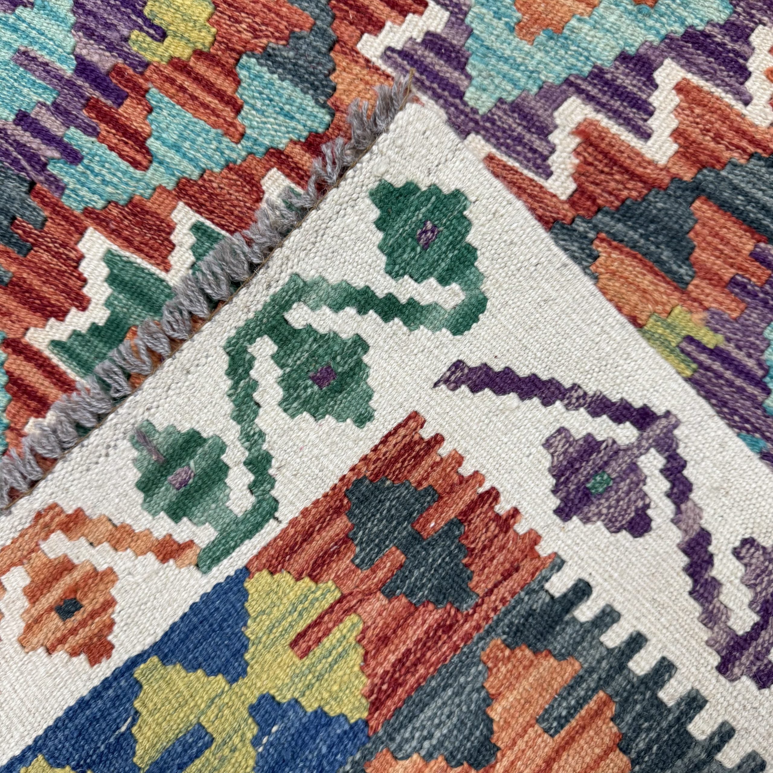 202 x 83 cm Hand-Woven Afghan Kilim Runner Rug – Wool Flatweave