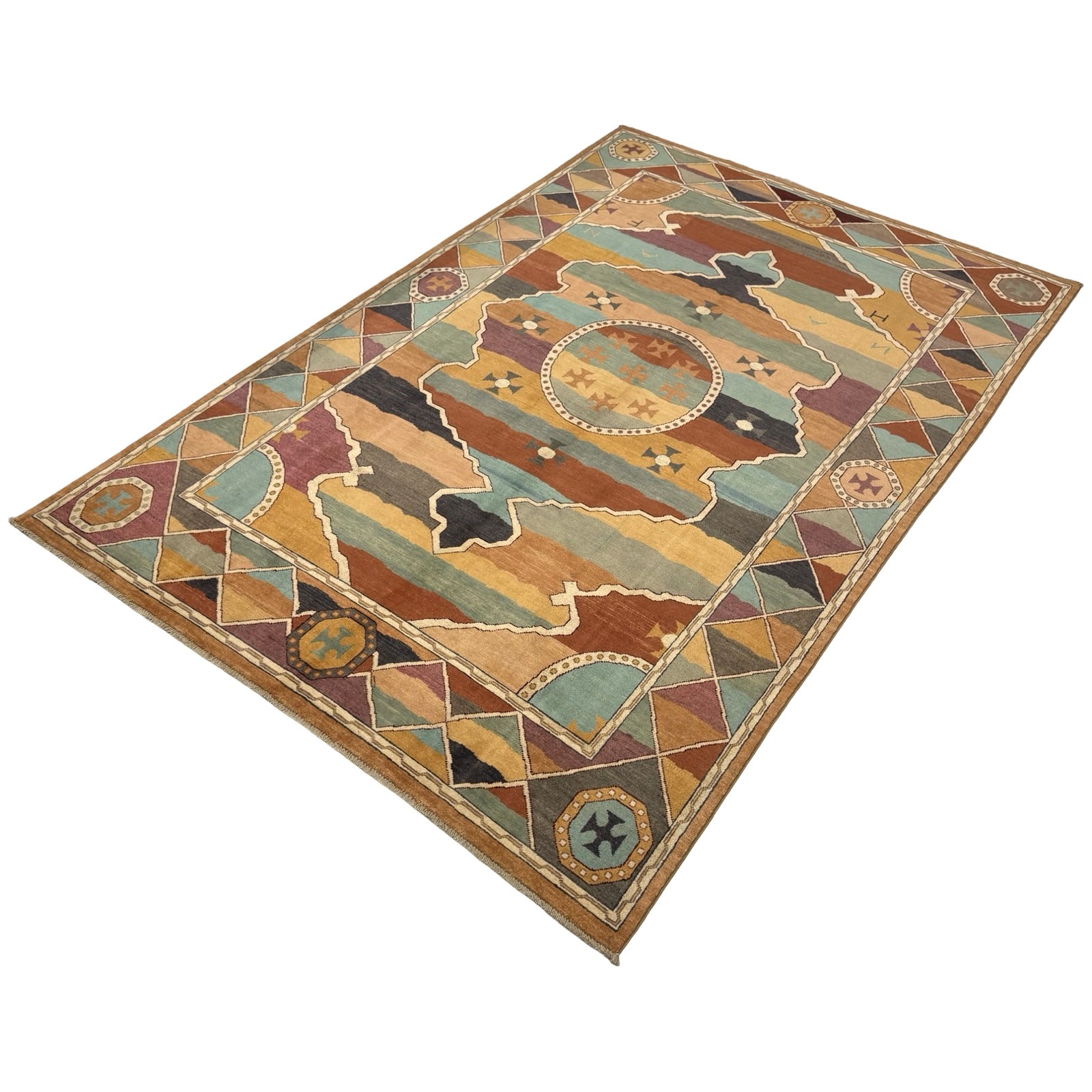 292 x 188 cm Afghan Chobi Veg-Dye Hand-Knotted Wool Rug