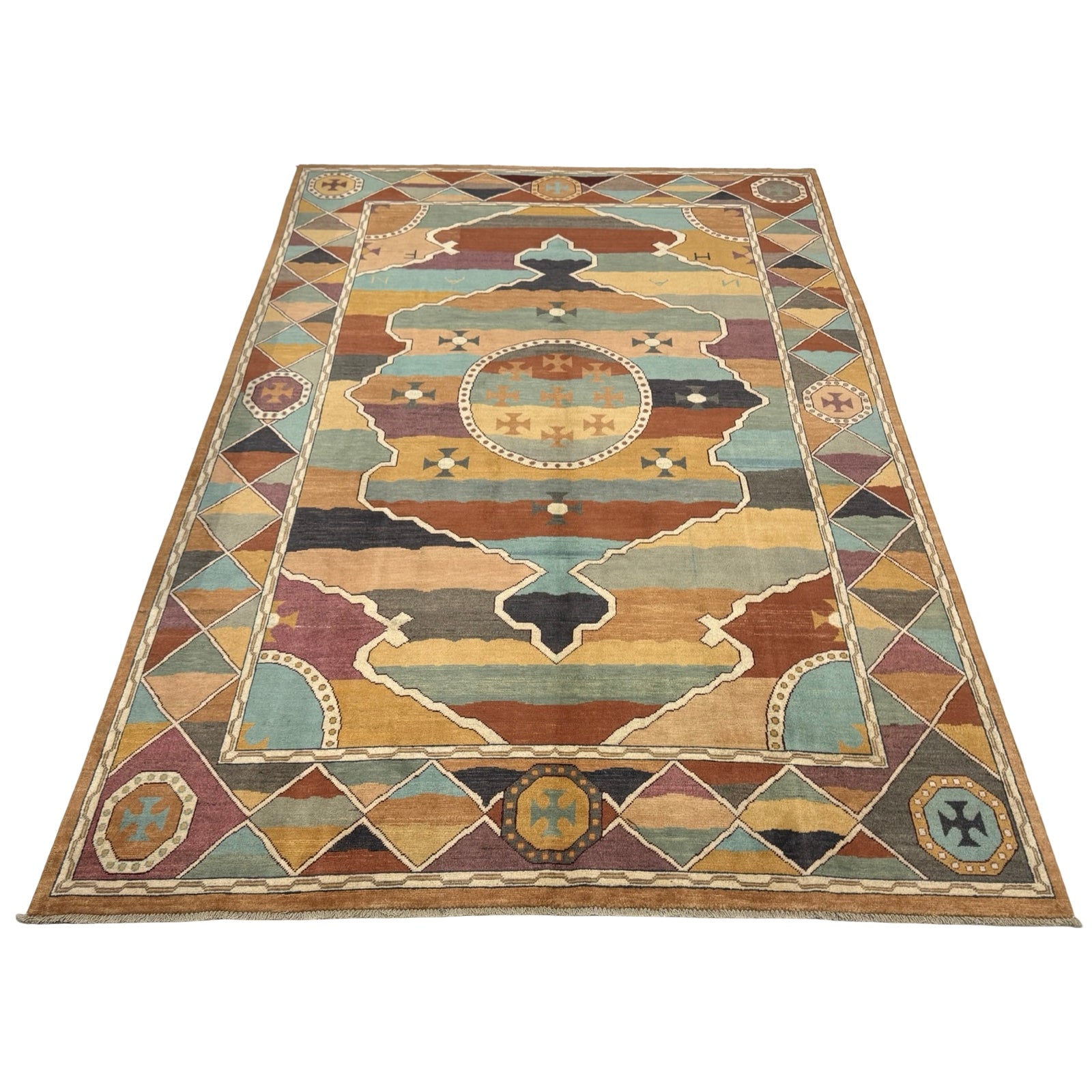 292 x 188 cm Afghan Chobi Veg-Dye Hand-Knotted Wool Rug