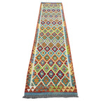 301 x 81 cm Hand-Woven Afghan Kilim Runner Rug – Wool Flatweave