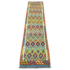 301 x 81 cm Hand-Woven Afghan Kilim Runner Rug – Wool Flatweave