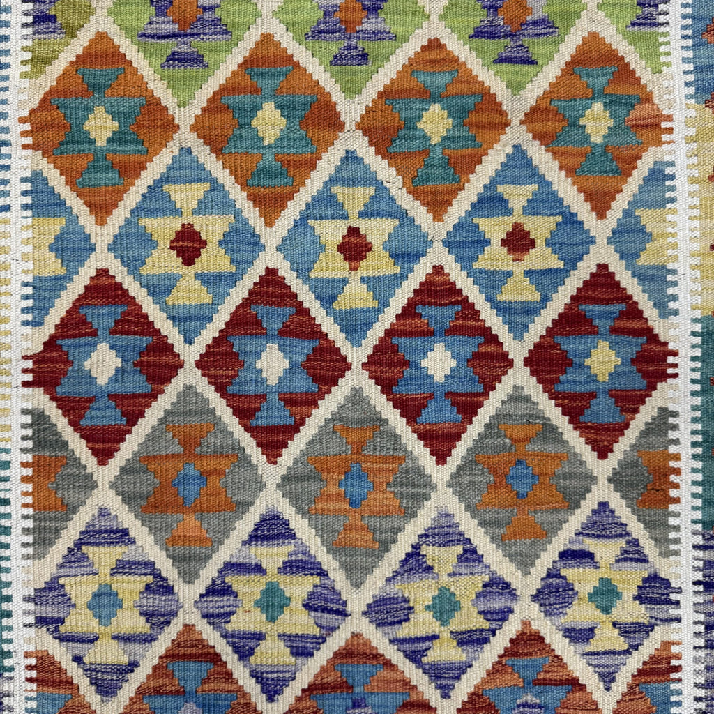 301 x 81 cm Hand-Woven Afghan Kilim Runner Rug – Wool Flatweave