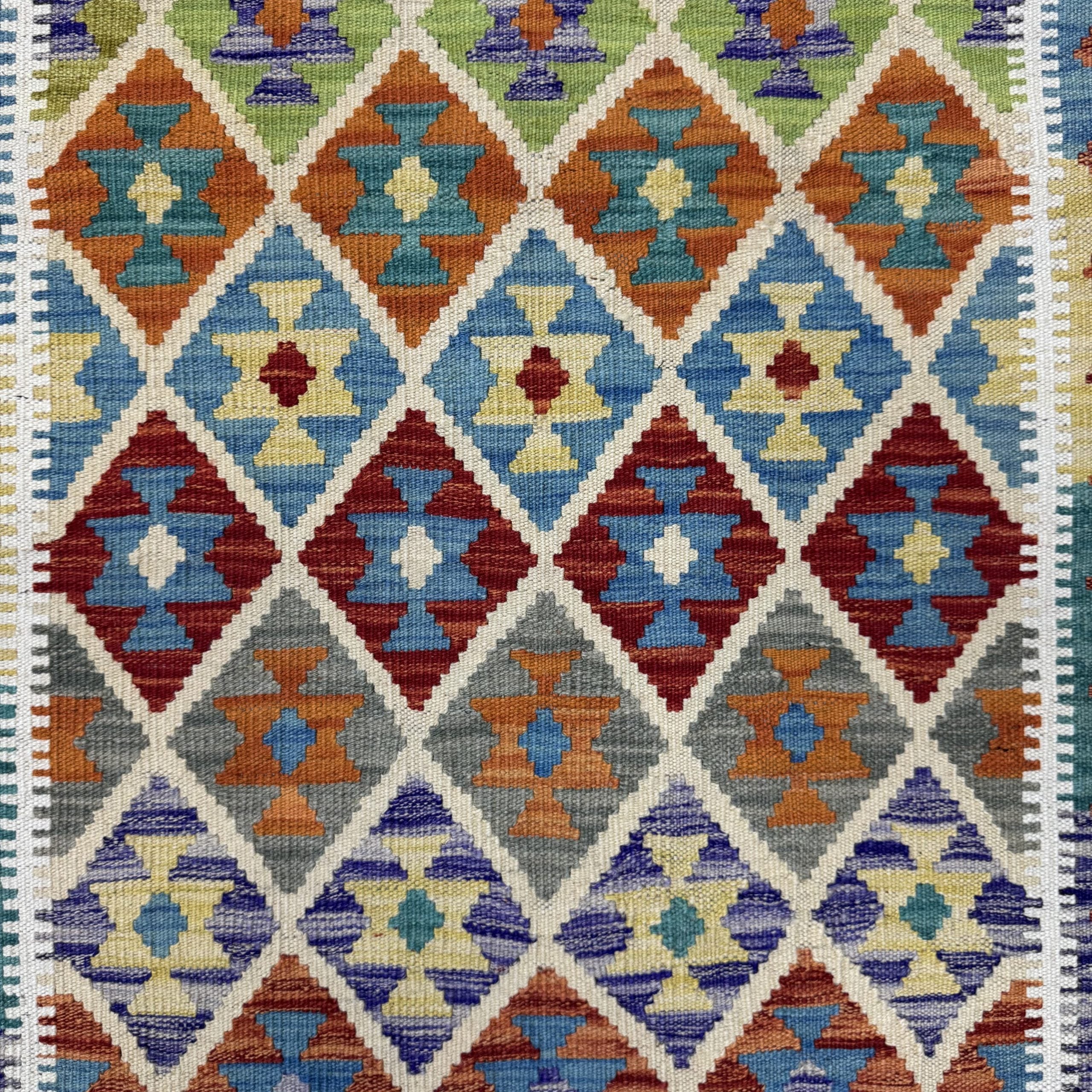 301 x 81 cm Hand-Woven Afghan Kilim Runner Rug – Wool Flatweave