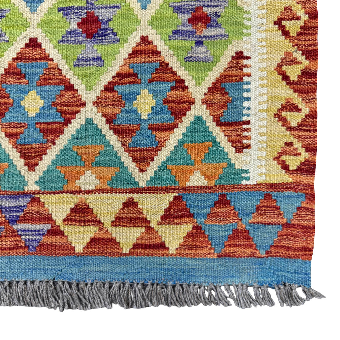 301 x 81 cm Hand-Woven Afghan Kilim Runner Rug – Wool Flatweave