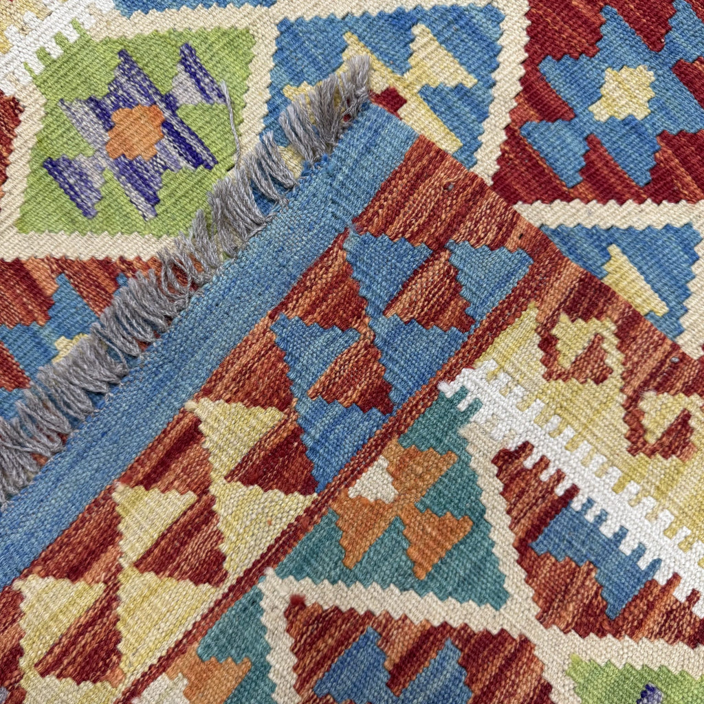 301 x 81 cm Hand-Woven Afghan Kilim Runner Rug – Wool Flatweave