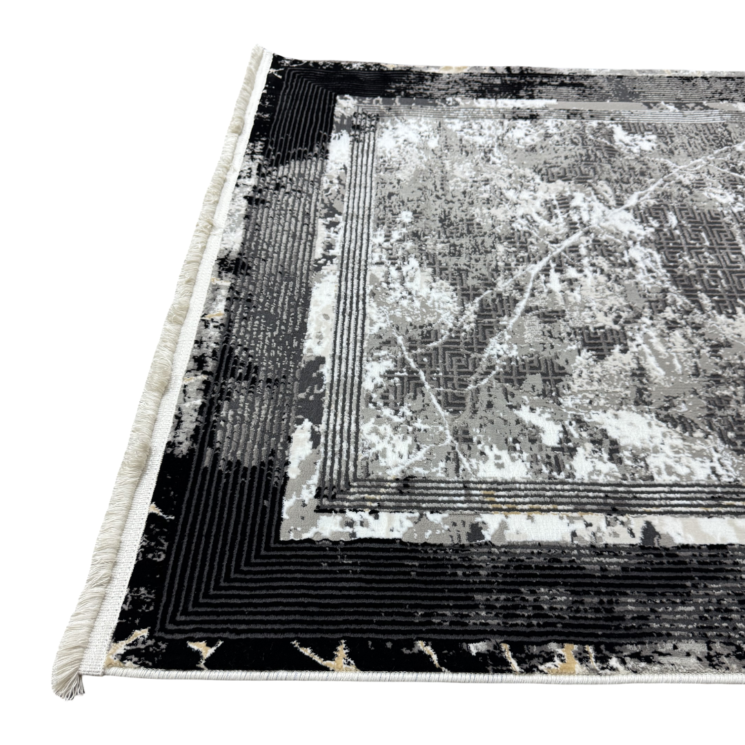 180 x 120 cm Black Grey Marble Border Abstract Rug