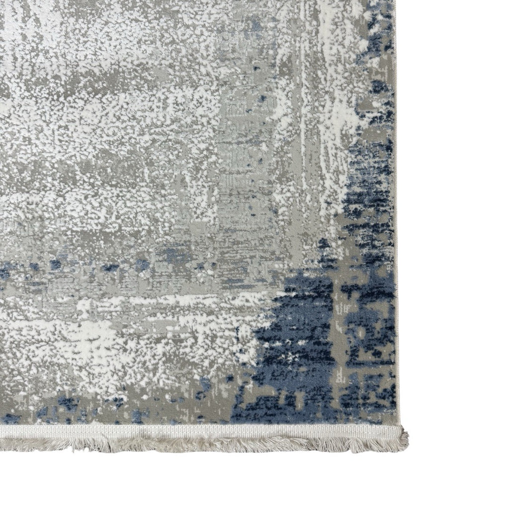 230 x 160 cm Soft Grey & Blue Distressed Border Rug