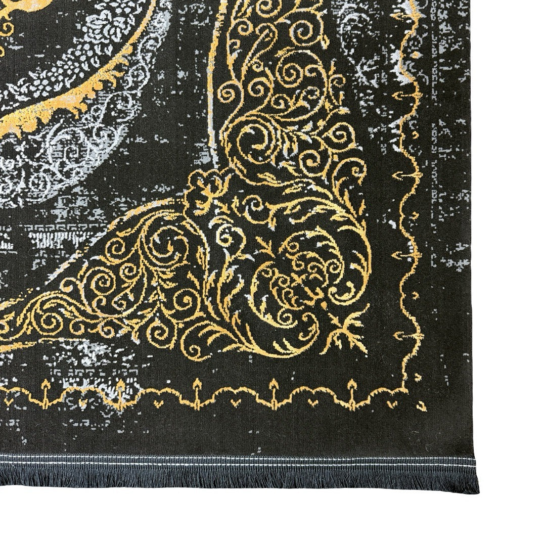 230 x 160 cm Black & Gold Distressed Medallion Turkish Rug