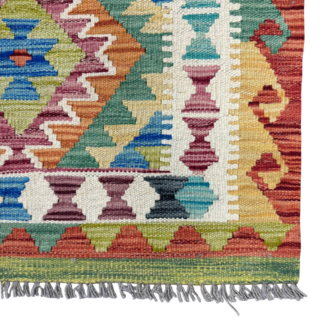 197 x 80 cm Hand-Woven Afghan Kilim Runner Rug – Wool Flatweave