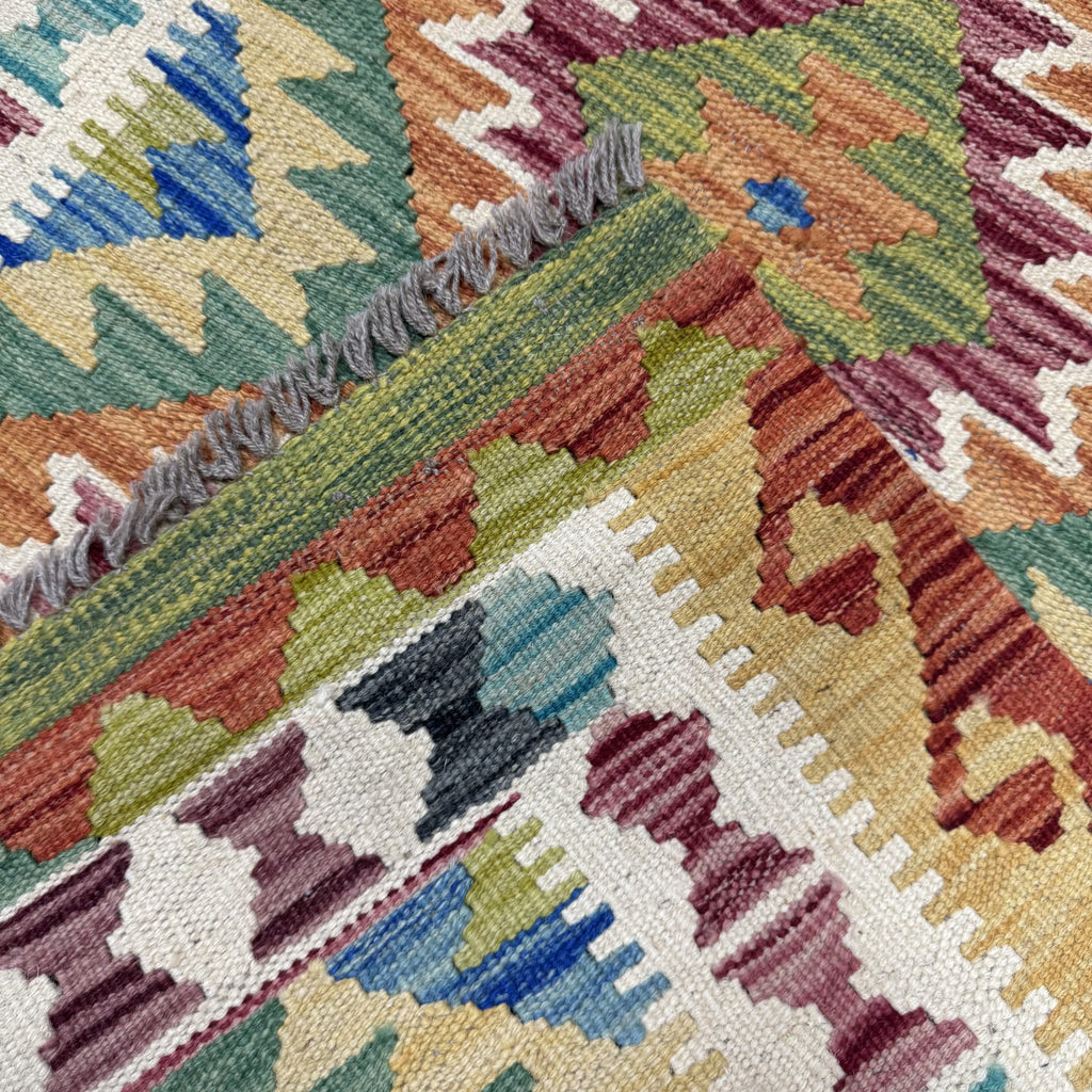 197 x 80 cm Hand-Woven Afghan Kilim Runner Rug – Wool Flatweave