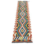 194 x 58 cm Hand-Woven Afghan Kilim Runner Rug – Wool Flatweave
