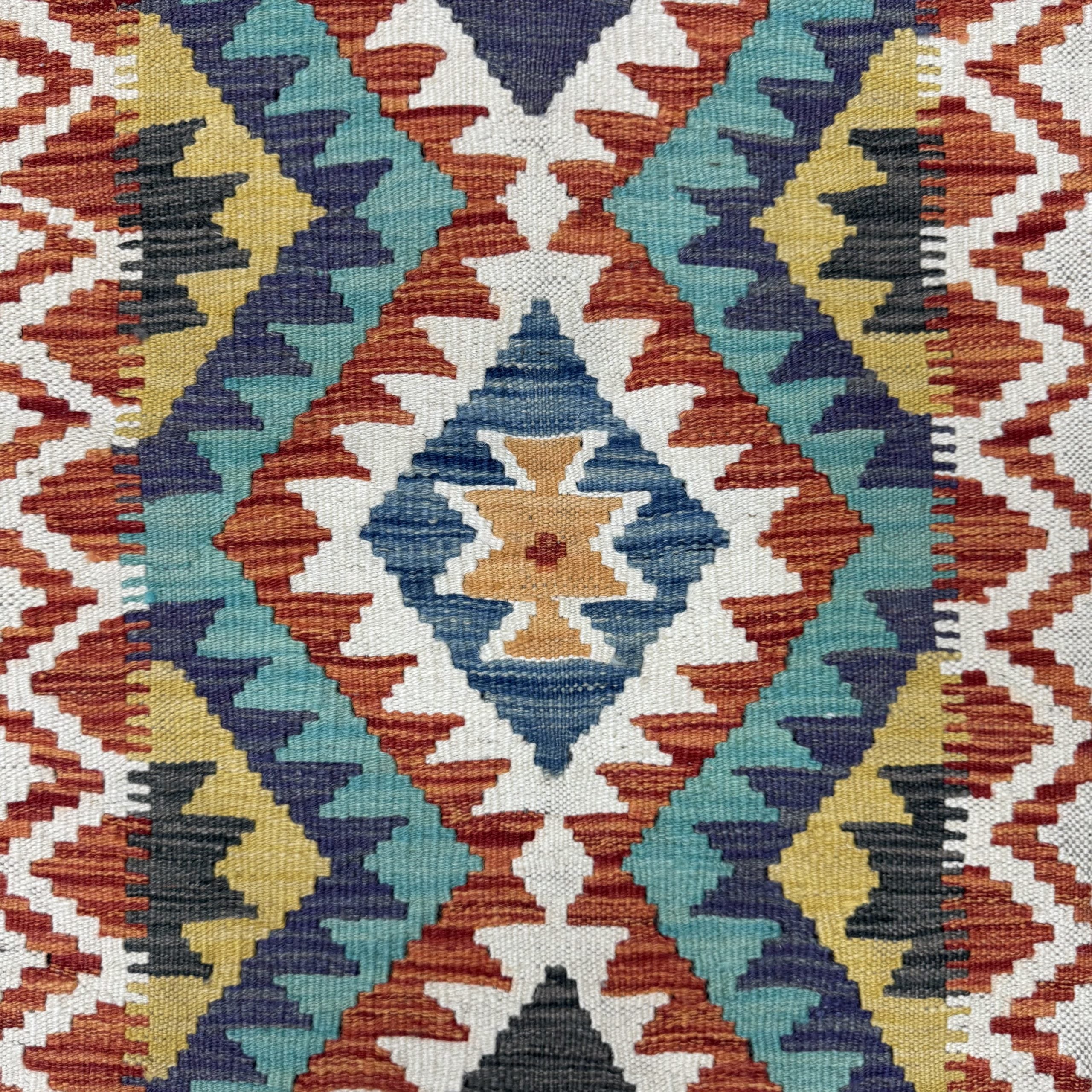 194 x 58 cm Hand-Woven Afghan Kilim Runner Rug – Wool Flatweave