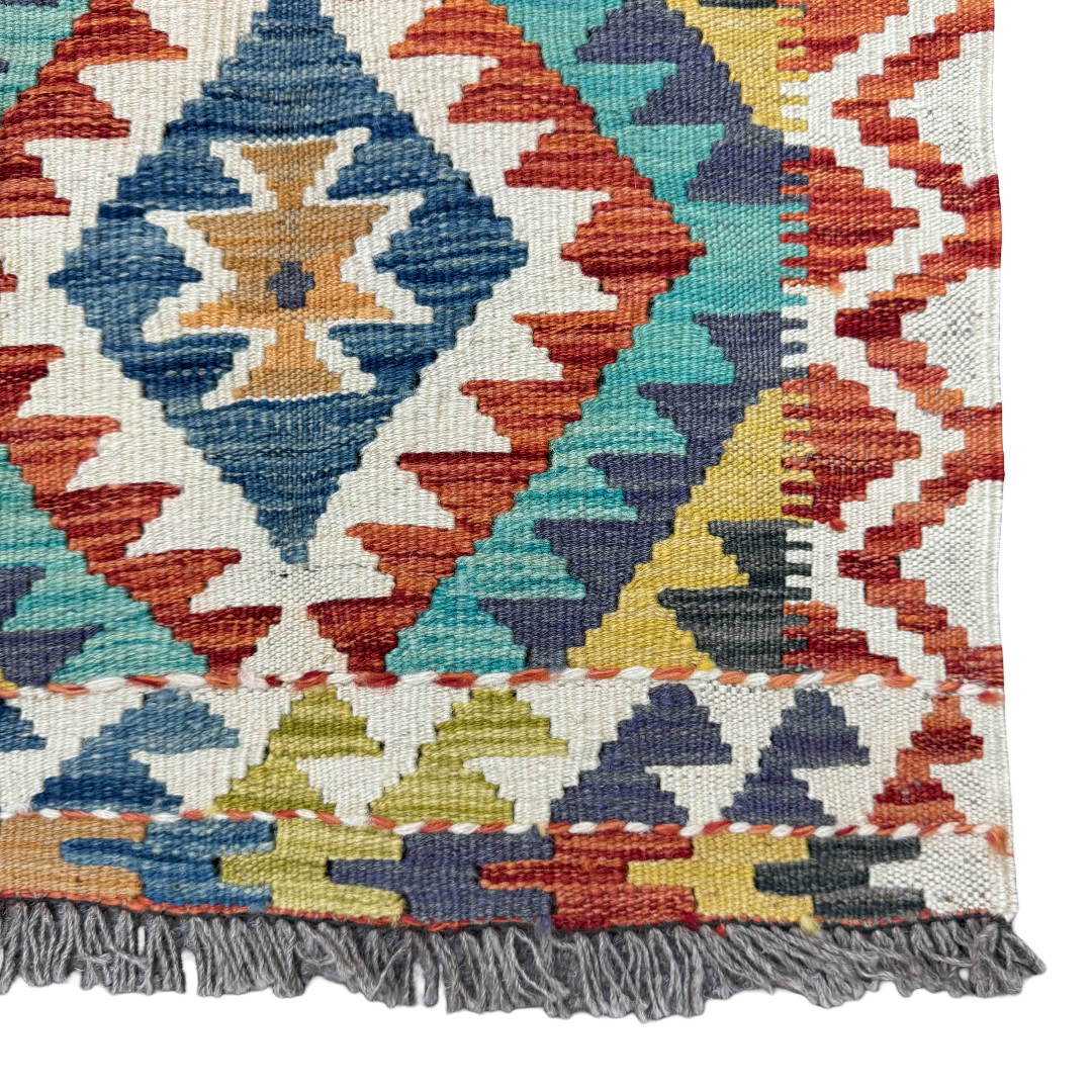 194 x 58 cm Hand-Woven Afghan Kilim Runner Rug – Wool Flatweave
