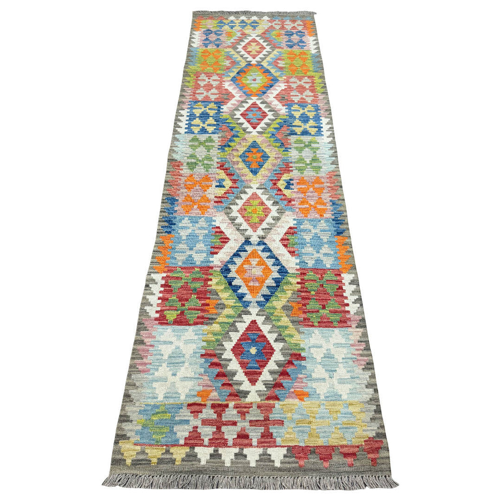 251 x 76 cm Hand-Woven Afghan Kilim Runner Rug – Wool Flatweave