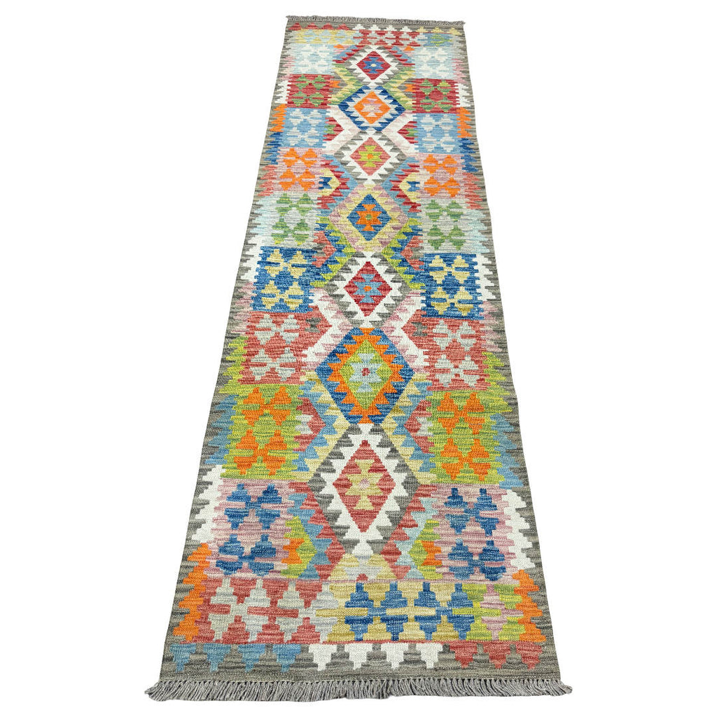 251 x 76 cm Hand-Woven Afghan Kilim Runner Rug – Wool Flatweave