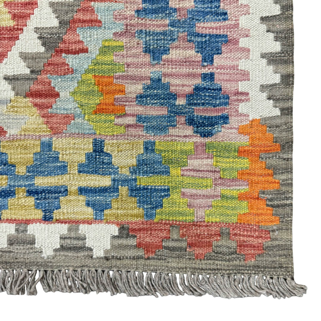 251 x 76 cm Hand-Woven Afghan Kilim Runner Rug – Wool Flatweave