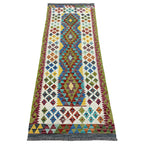 204 x 84 cm Hand-Woven Afghan Kilim Runner Rug – Wool Flatweave