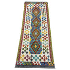 204 x 84 cm Hand-Woven Afghan Kilim Runner Rug – Wool Flatweave