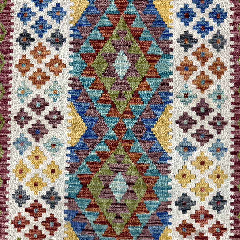 204 x 84 cm Hand-Woven Afghan Kilim Runner Rug – Wool Flatweave
