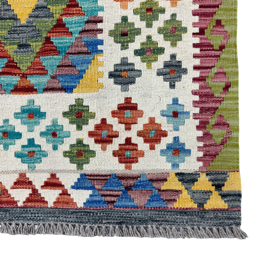 204 x 84 cm Hand-Woven Afghan Kilim Runner Rug – Wool Flatweave