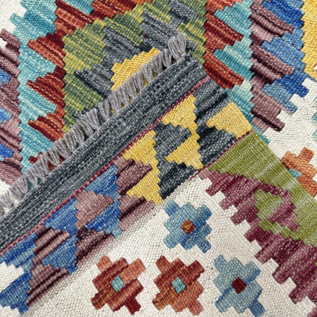 204 x 84 cm Hand-Woven Afghan Kilim Runner Rug – Wool Flatweave