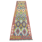 273 x 78 cm Hand-Woven Afghan Kilim Runner Rug – Wool Flatweave