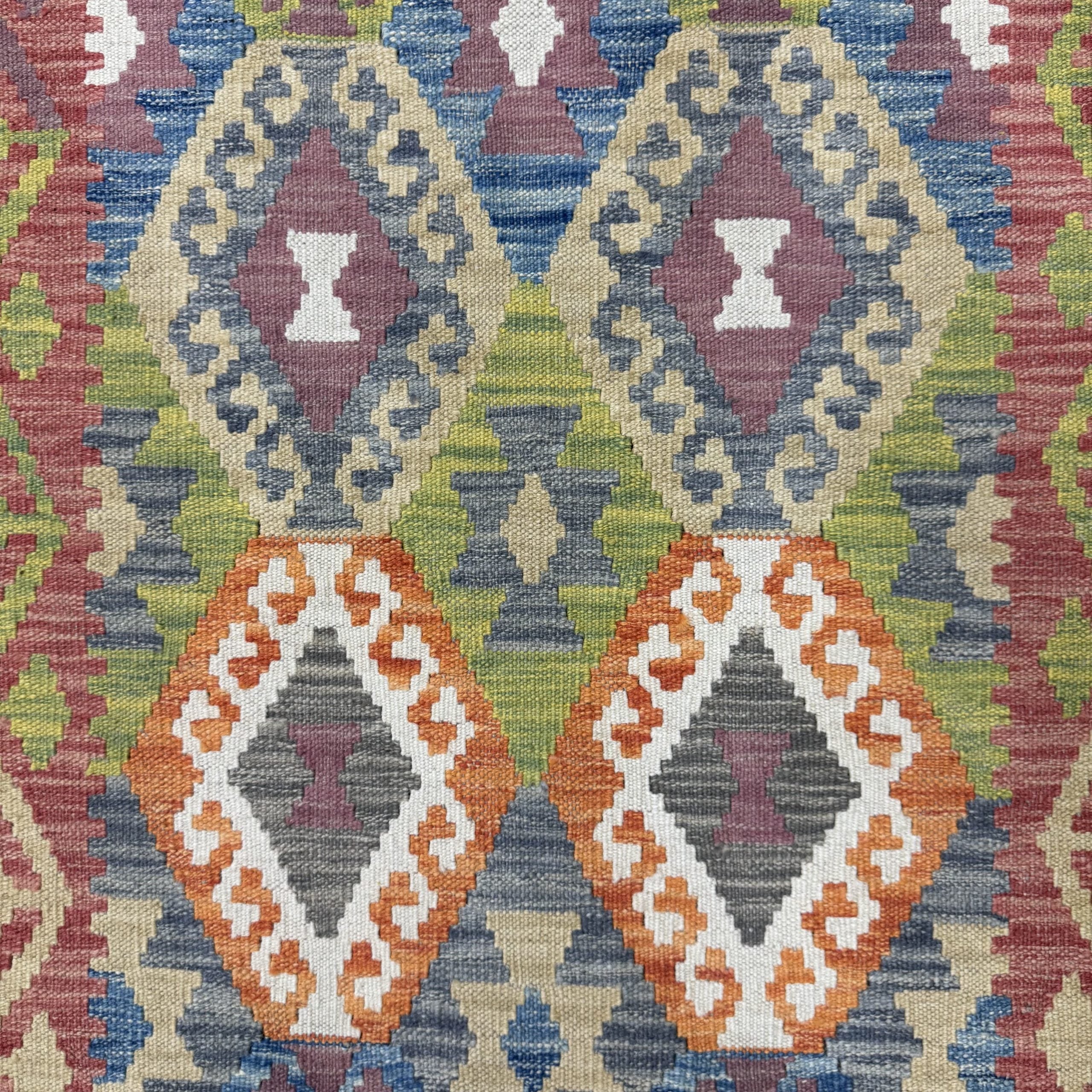 273 x 78 cm Hand-Woven Afghan Kilim Runner Rug – Wool Flatweave