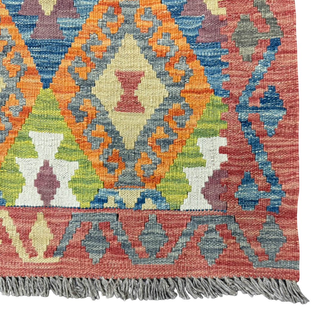 273 x 78 cm Hand-Woven Afghan Kilim Runner Rug – Wool Flatweave