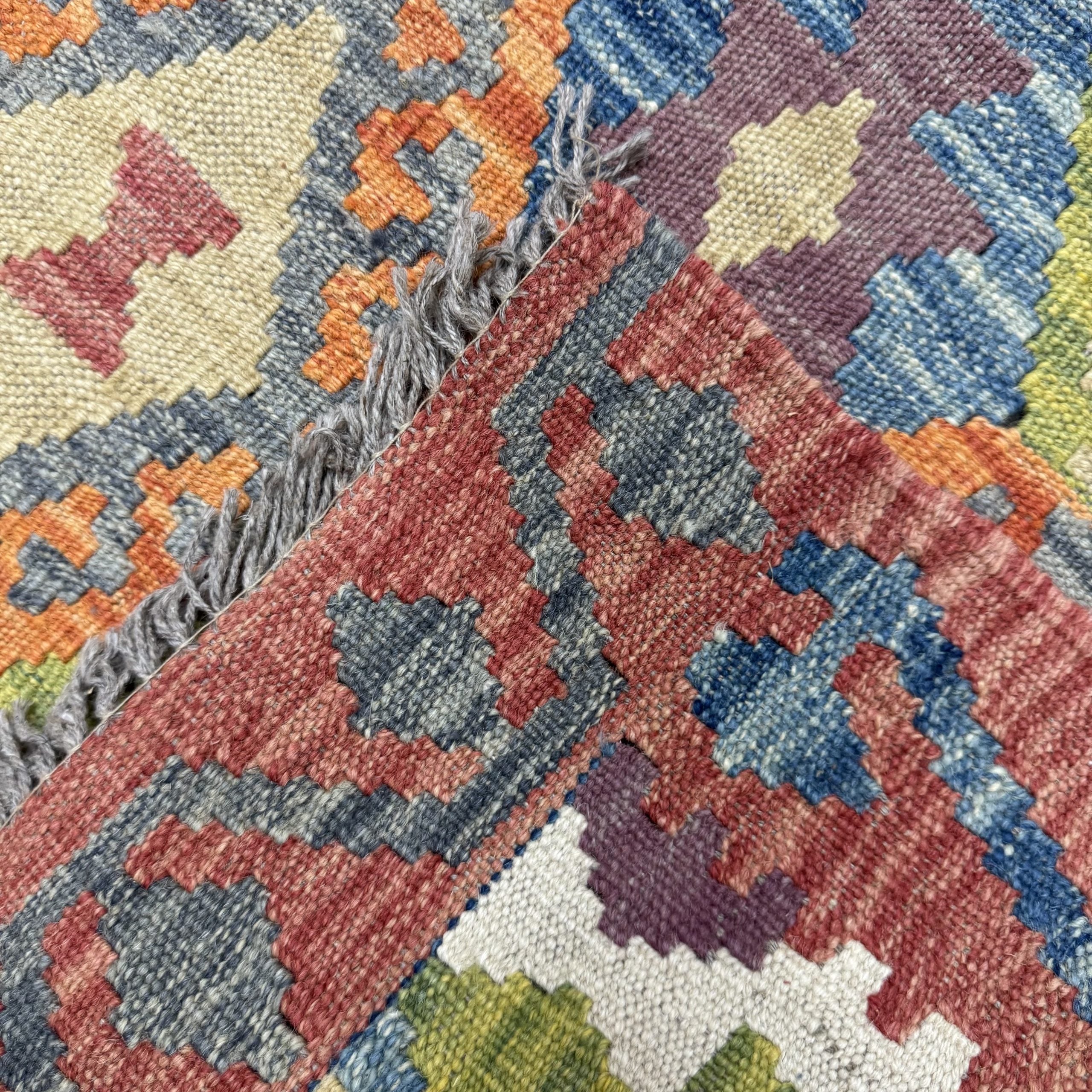 273 x 78 cm Hand-Woven Afghan Kilim Runner Rug – Wool Flatweave