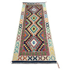 205 x 85 cm Hand-Woven Afghan Kilim Runner Rug – Wool Flatweave