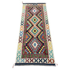 205 x 85 cm Hand-Woven Afghan Kilim Runner Rug – Wool Flatweave