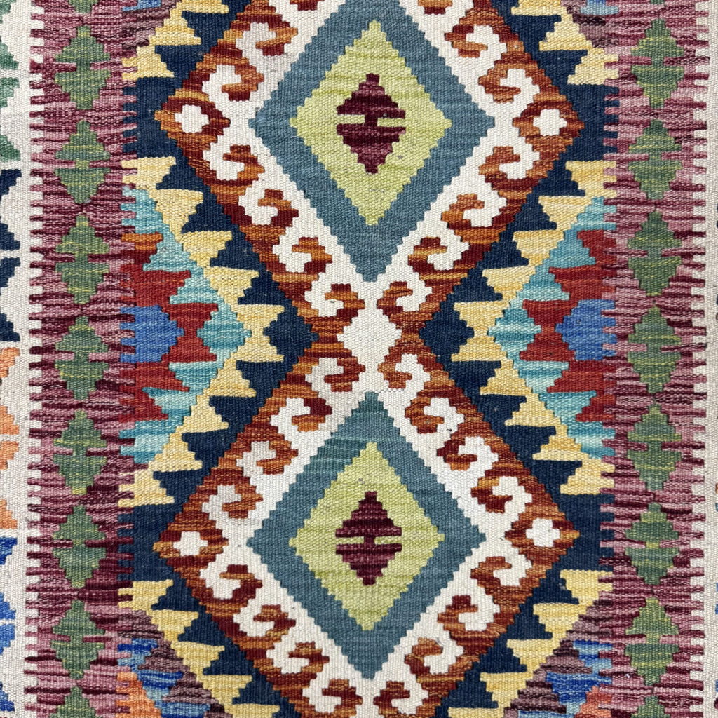205 x 85 cm Hand-Woven Afghan Kilim Runner Rug – Wool Flatweave