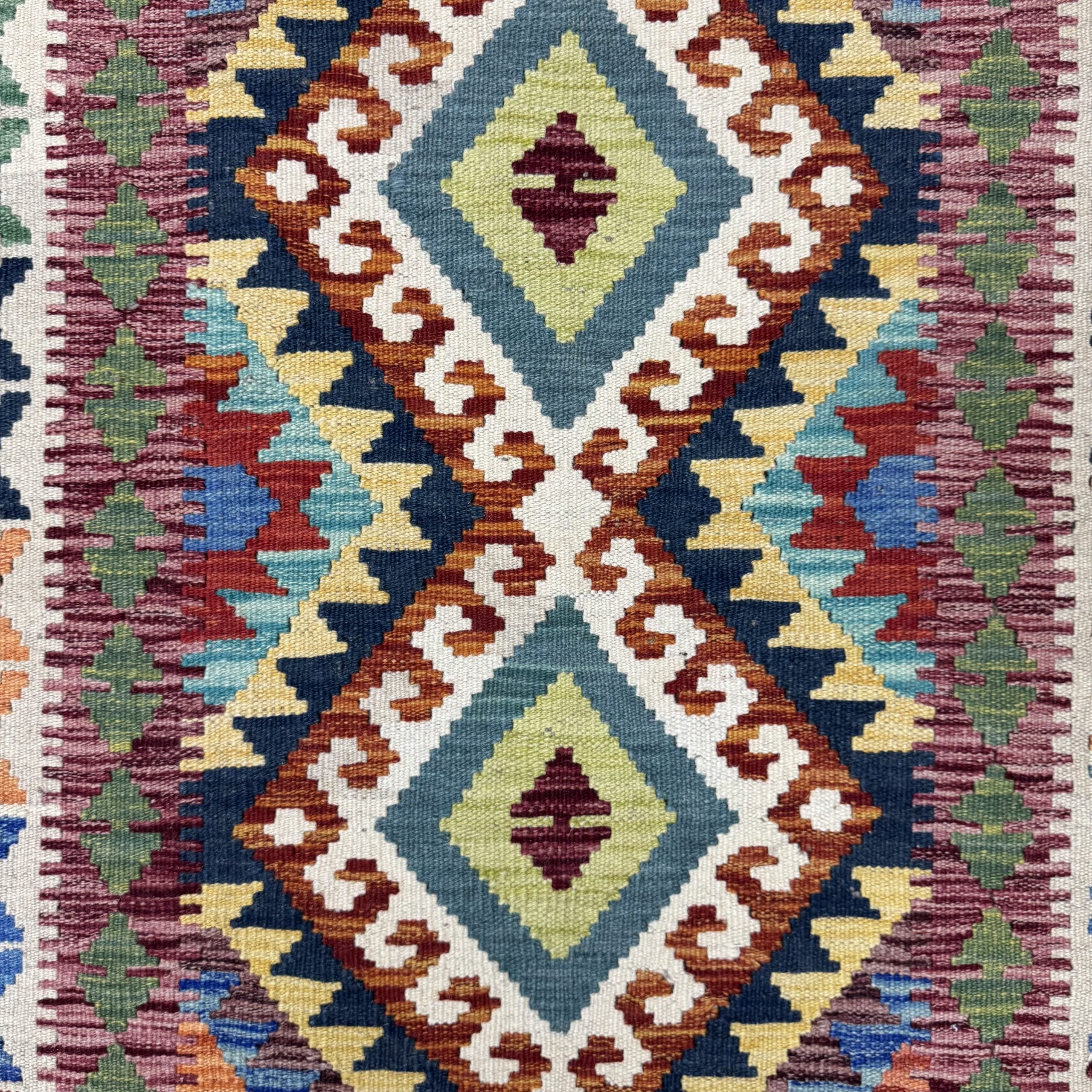 205 x 85 cm Hand-Woven Afghan Kilim Runner Rug – Wool Flatweave