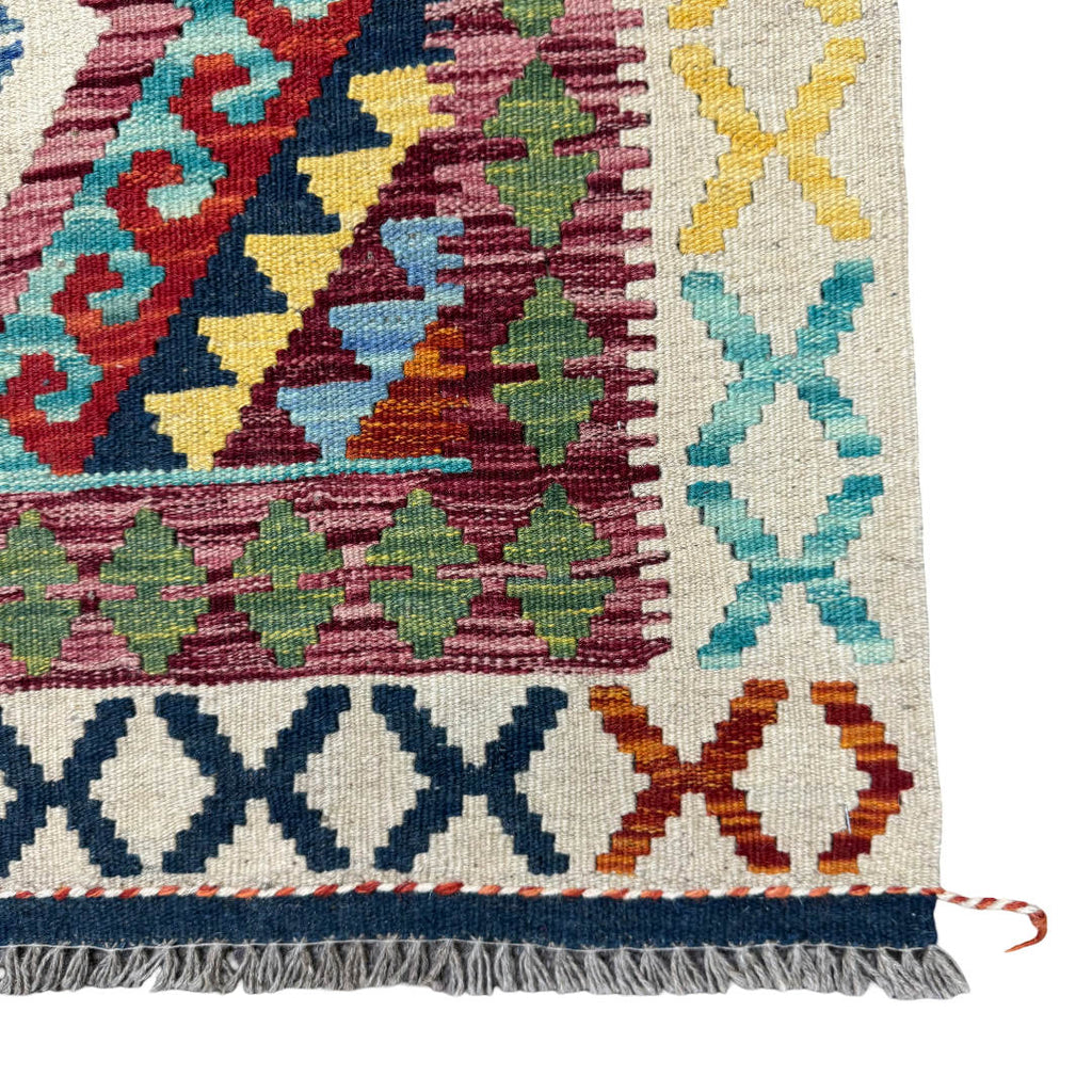 205 x 85 cm Hand-Woven Afghan Kilim Runner Rug – Wool Flatweave