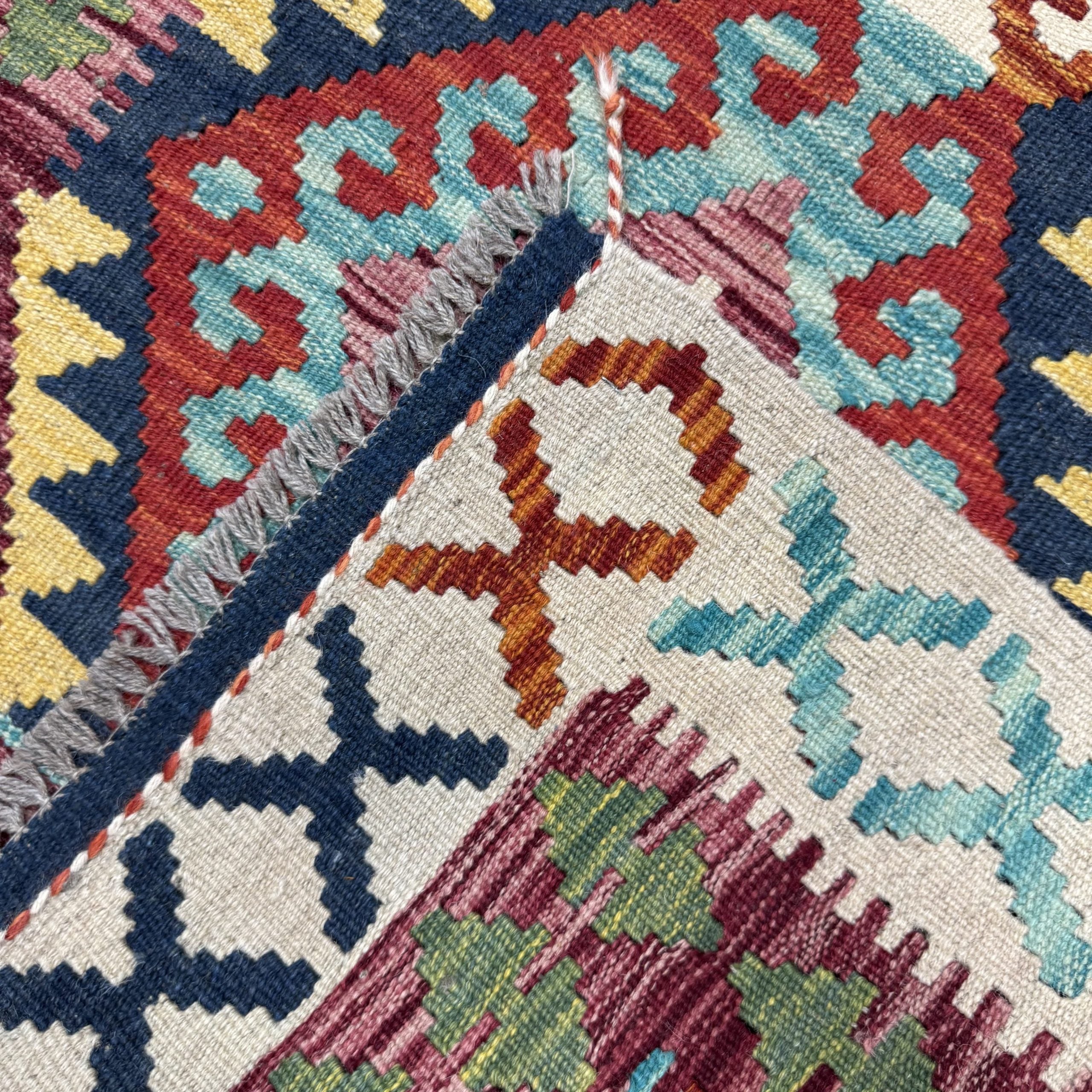 205 x 85 cm Hand-Woven Afghan Kilim Runner Rug – Wool Flatweave