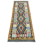 203 x 85 cm Hand-Woven Afghan Kilim Runner Rug – Wool Flatweave