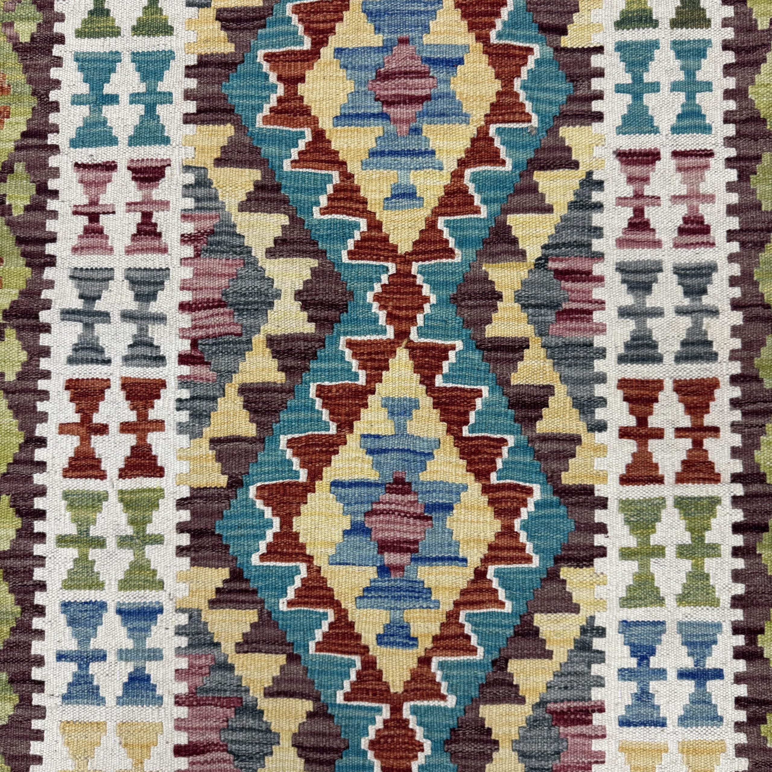 203 x 85 cm Hand-Woven Afghan Kilim Runner Rug – Wool Flatweave