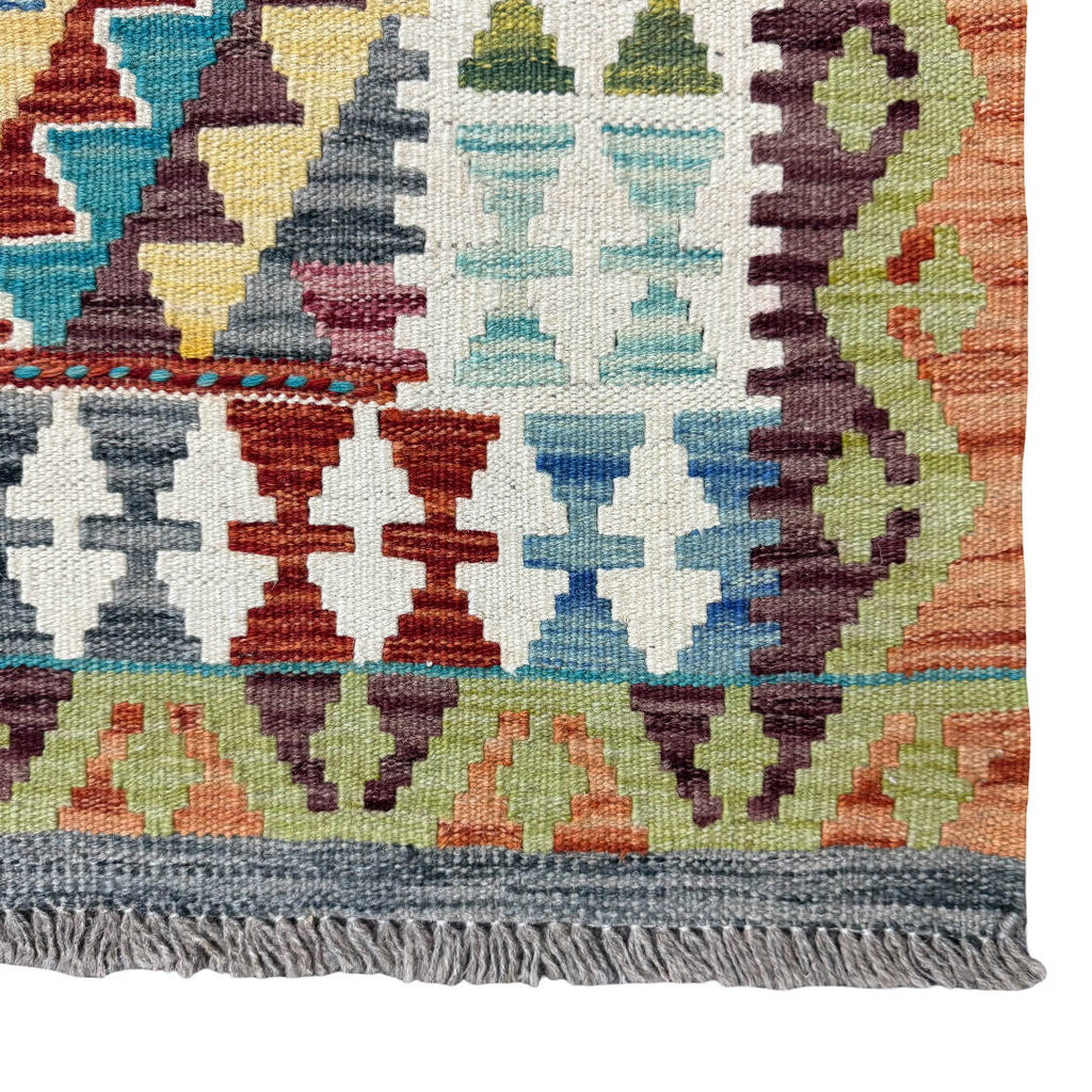 203 x 85 cm Hand-Woven Afghan Kilim Runner Rug – Wool Flatweave