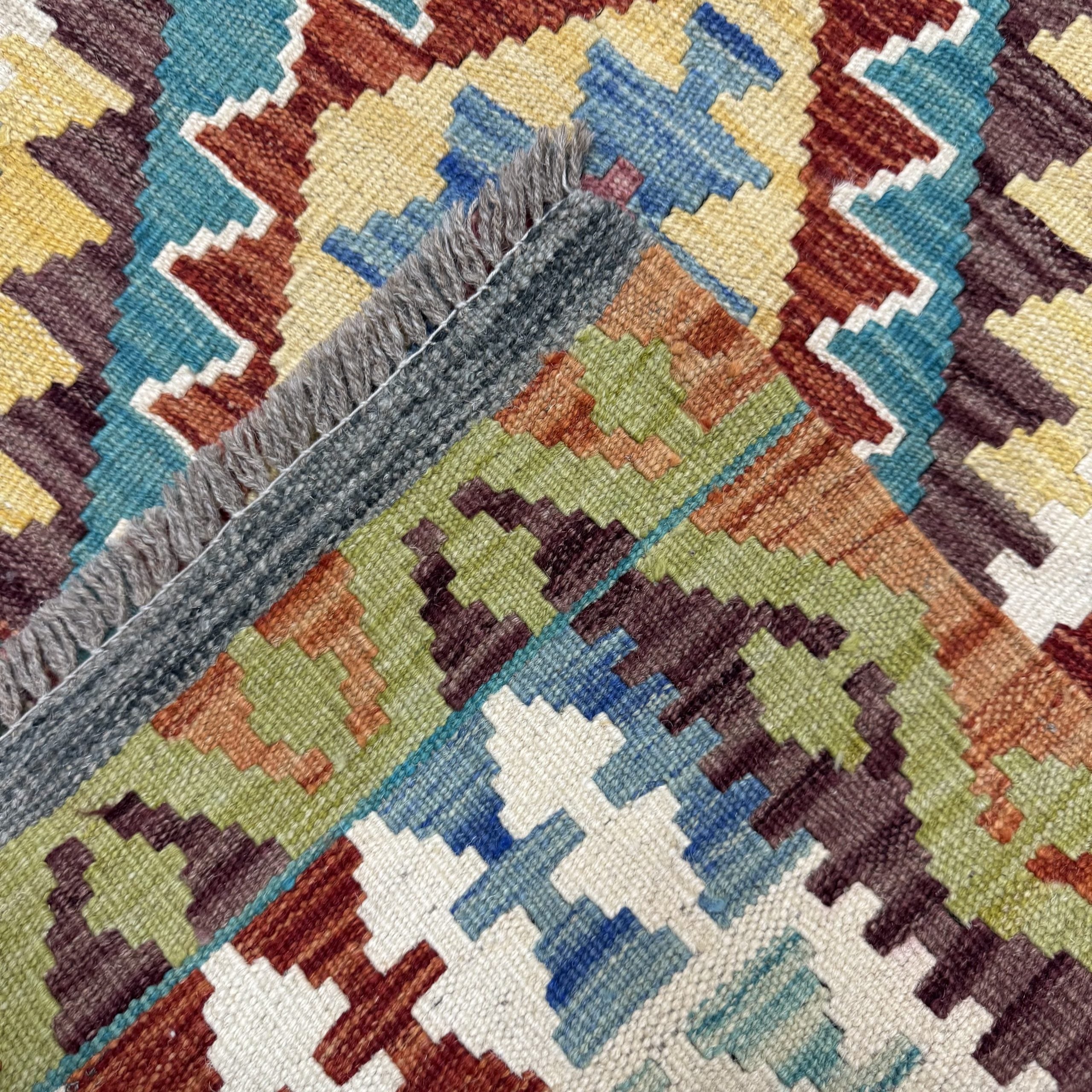 203 x 85 cm Hand-Woven Afghan Kilim Runner Rug – Wool Flatweave